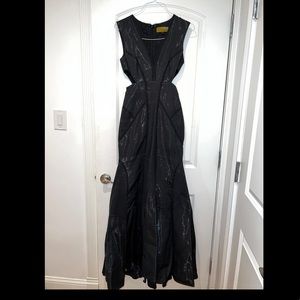 Nicole Miller Black Shimmery Long Dress with Cut Out Sides